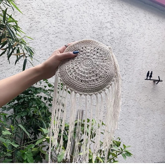 Handmade Macrame Beach Bag with fringes bohemian - Picture 2 of 6